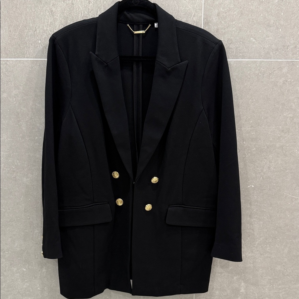 Chico's Black Double Breasted Jacket with Gold Button Detail